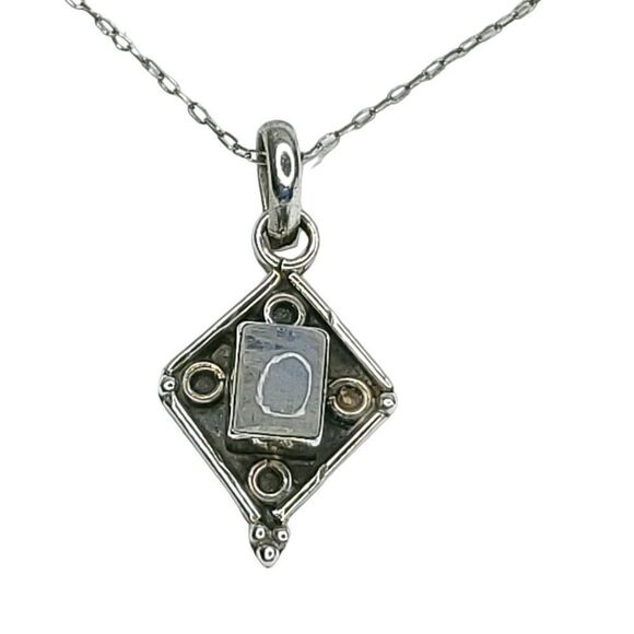 Sterling Silver White Purple Labradorite Moonstone Pendant Necklace Boho 1" - Picture 1 of 6